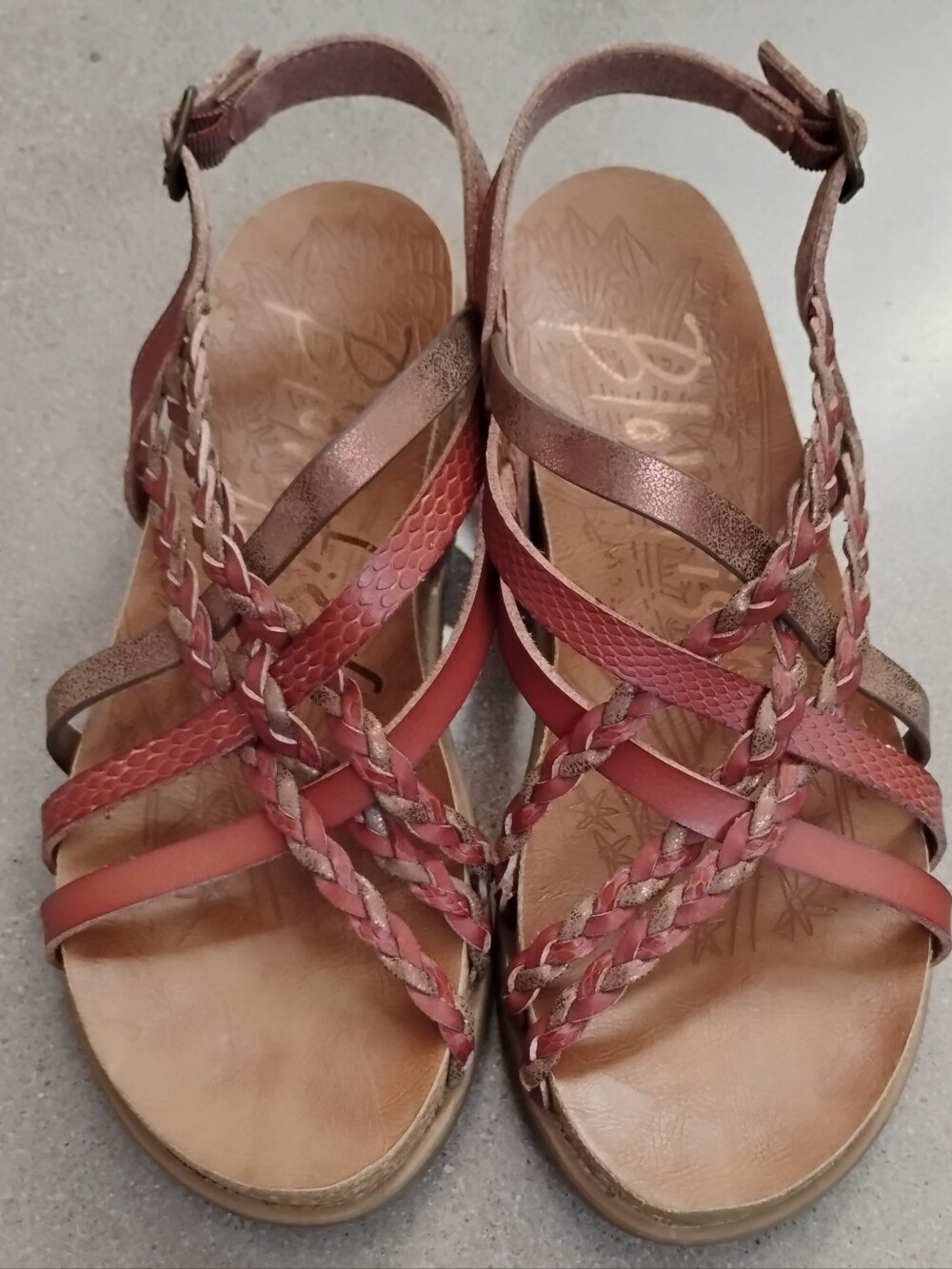 Blowfish Malibu Women’s Red, Dusty Gold & Faux Snake Braided Leather Sandals